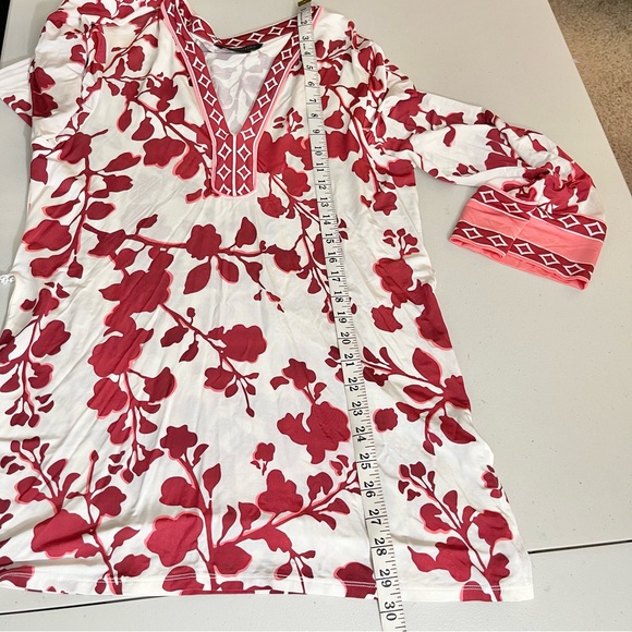 BCBGMaxAzria Women Colorful Floral Belted Stretch Tunic Top Size Small Casual - Picture 7 of 8